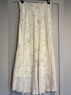 Astr Ballet Sketch Print Maxi Cream and Black Flowy Skirt Small